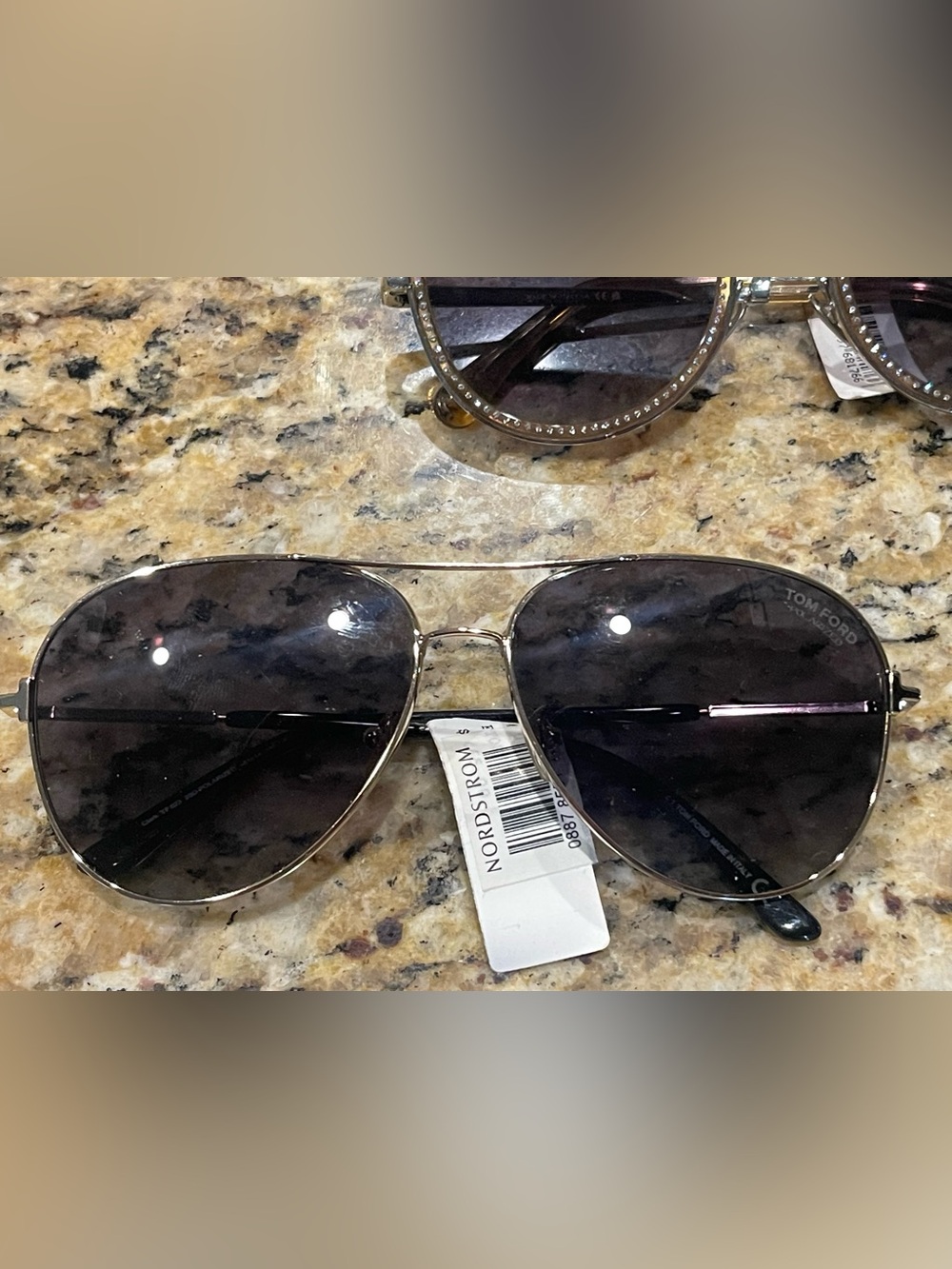Tom Ford Silver Aviator Sunglasses with Dark Gray Lenses